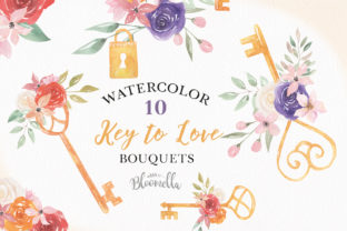 Elevating Digital Design with Hand-Painted Watercolor Key Lock Flowers Clipart