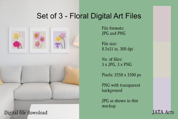 Set of 3 Floral Digital Arts for Print Projects